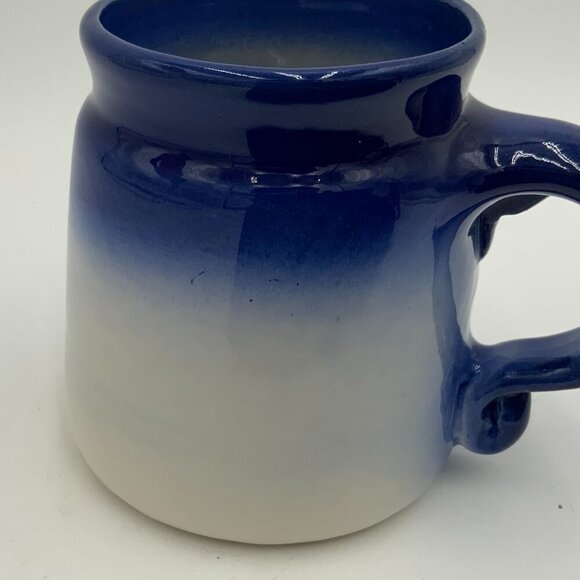 Vintage Flat Earth Pottery ‘92 Coffee Mug signed 3D Angel w/ Wings Cobalt Blue - Picture 6 of 8